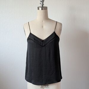 Mango Black Lace Trim Camisole Size Small